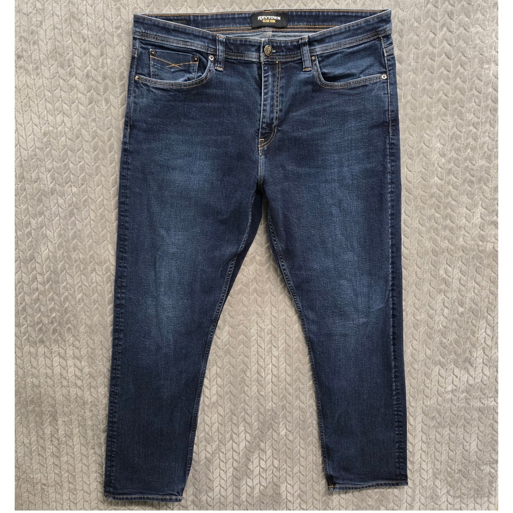 Revtown‎ Decade Denim Sharp Slim Fit Jeans Mens 38x30 Dark Indigo Stretch